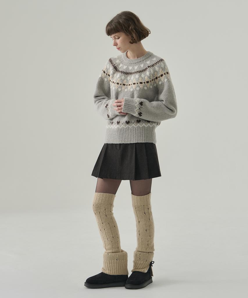 Deuloupisumeon [Drawfit Women X Aloha] Fence Nordic Pullover Knit [L.Grey]