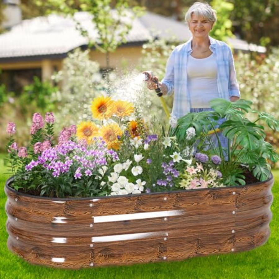 Galvanized Raised Garden Bed 4×2×1ft 2 Packs Planter for Gardening Oval Metal Box with Safety Edging and Gloves for Vegetables
