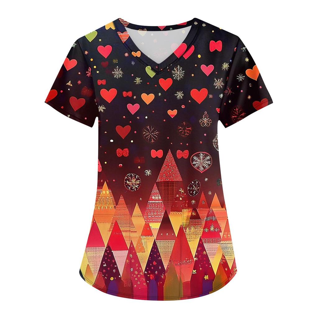 Women's Scrubs Medical Uniform, Festive Snowflake Christmas Tree Print Pattern, High-Quality, Easy To Clean, Quick Drying Clothi