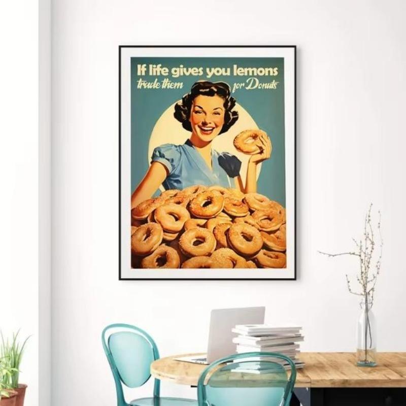 Retro Kitchen Cartoon Poster Vintage Food Humorous Wall Art Canvas Picture for Modern Kitchens Dining Room Decoration Home Gift