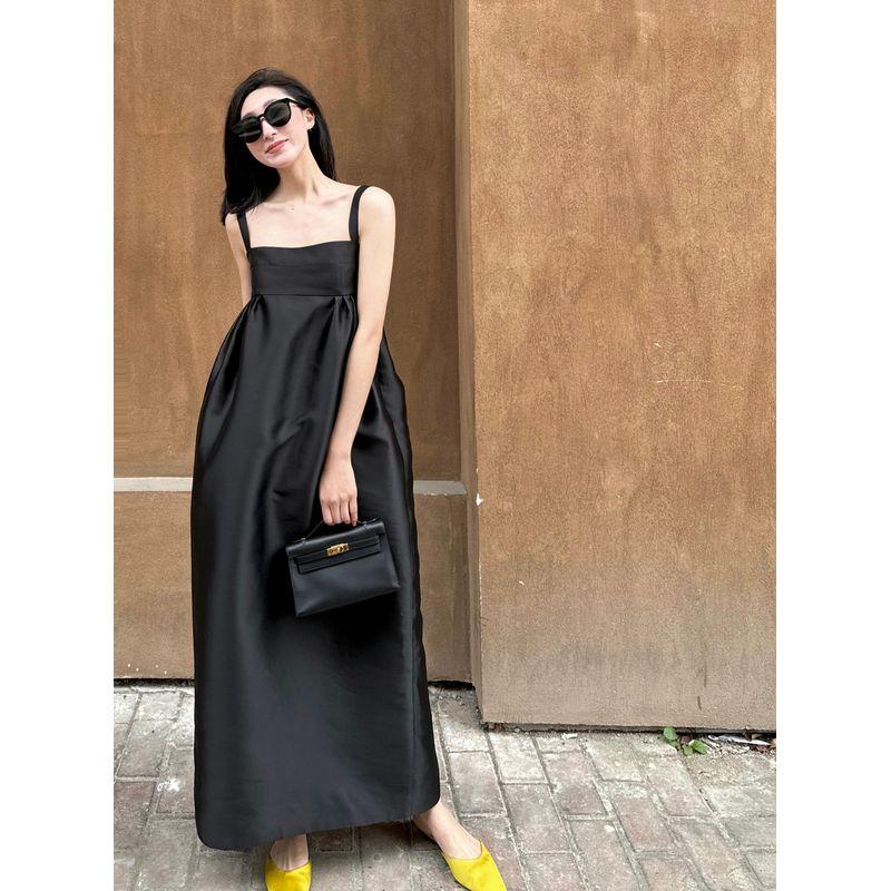 

Fancy Light Luxury Temperament Black Camisole Dress Women s Spring and Summer Hepburn Style High Waist Dress Bud Long Dress Black S