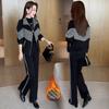 Thickened Velvet Casual Sports Suit for Women in Winter Fashionable Western Style Stand-up Collar Cardigan Wide-leg Pants Two-piece Set