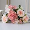 Artificial Flowers, Rose, Chrysanthemum, Silk Bridal Bouquet, Wedding, Outdoor Bow, Festival, Vase for Home Room, Table, DIY Gift Decoration