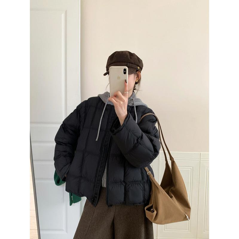 Hooded cotton-padded clothes knitted splicing down cotton-padded clothes for women's winter short loose warm thickened Korean jacket