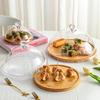 Nordic Wooden Round Dessert Display Tray with Lid