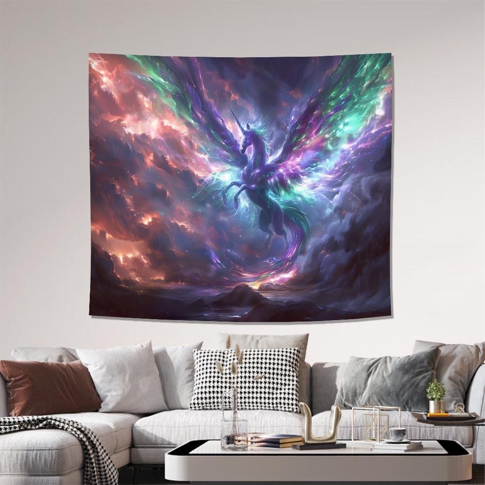 Cosmic Unicorn Tapestry 2D Digital Print Polyester Wall Hanging Living Room Bedroom Office Decor with Hooks