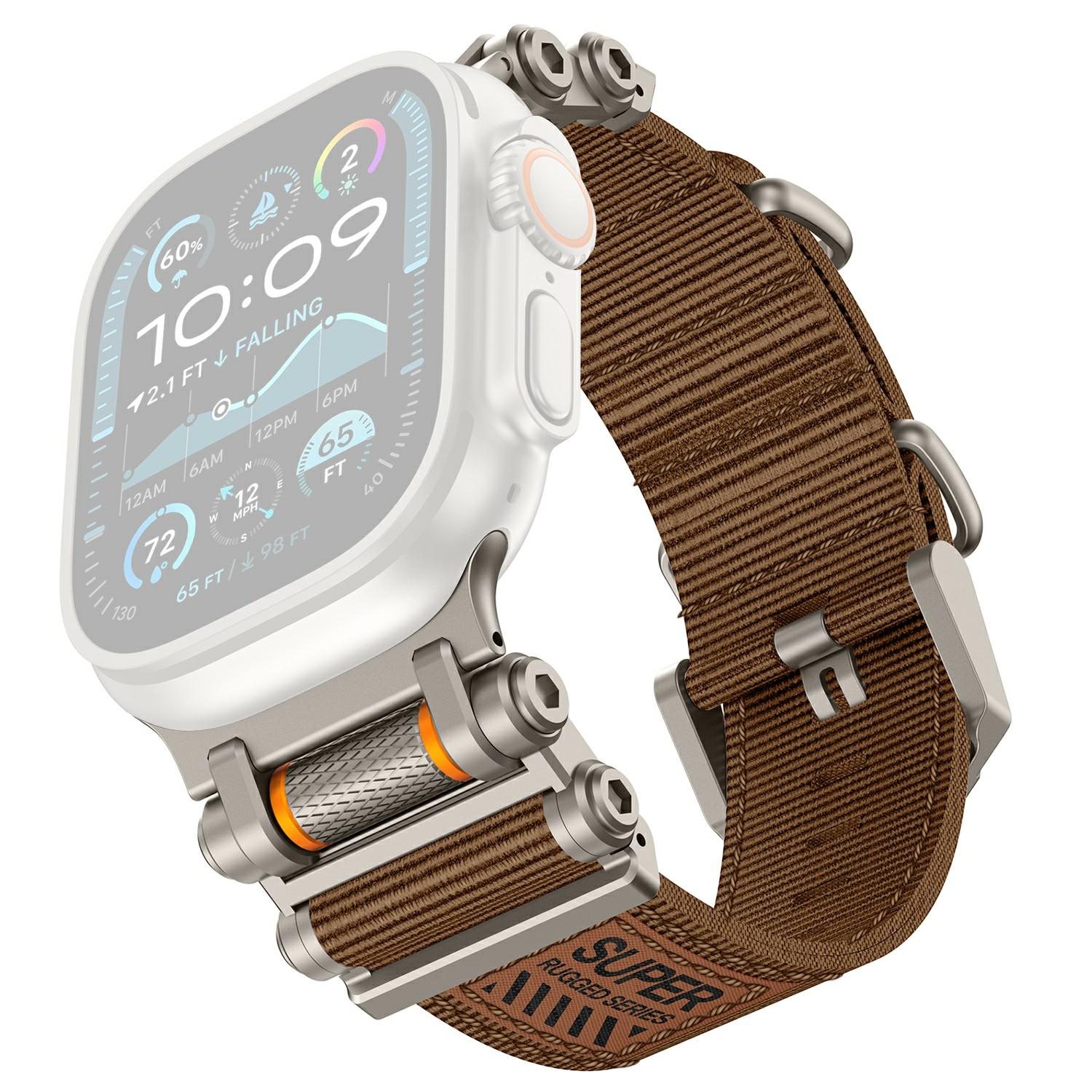 

Watch Band For Apple Watch Series 10 Ultra 9 8 7 SE 6 5 4 3 2 1 46mm 49mm 45mm 44mm 42mm Gear Design Nylon Strap with Titanium Connector Tan