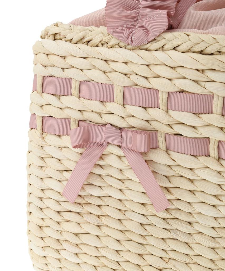 Maison de FLEUR Frill Handle Maize Ribbon Basket Bag In Pink Beige Women's