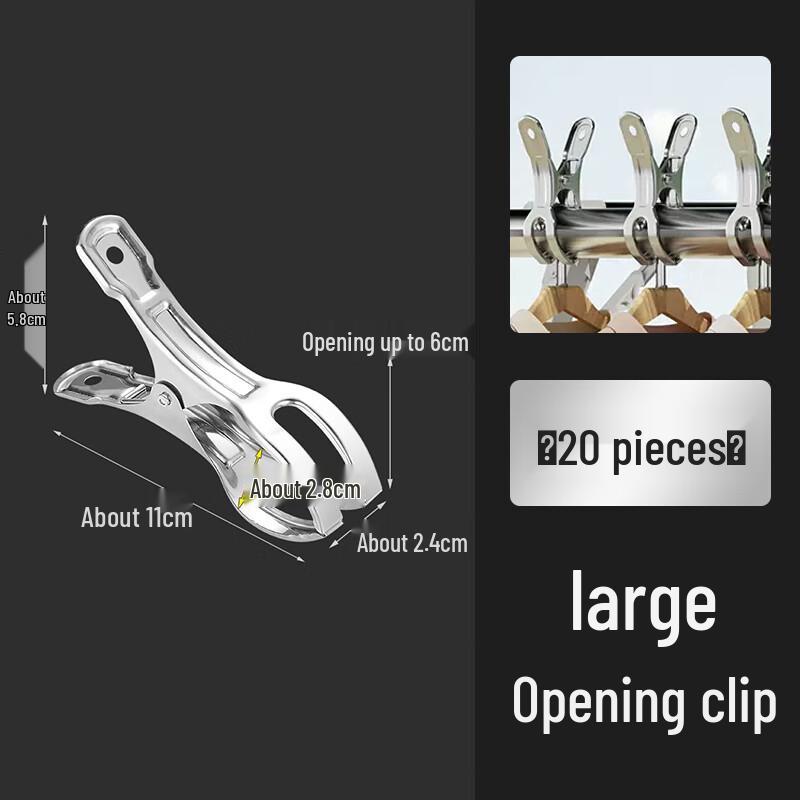 Large Stainless Steel Windproof Laundry Clips (20 Pack)