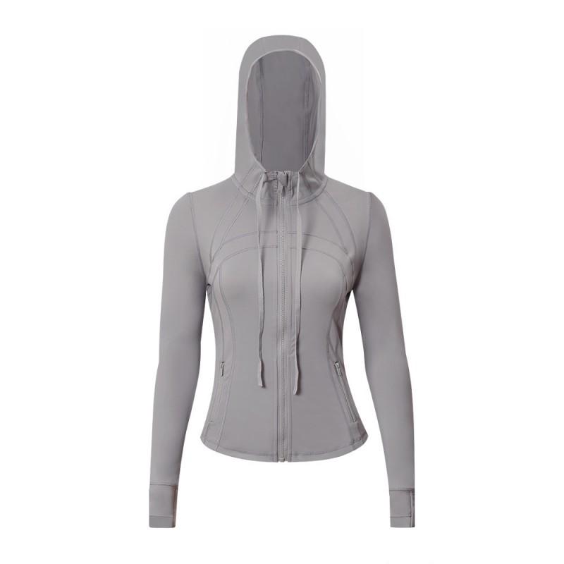 Damen atmungsaktive Kapuzen-Yogajacke Langarm Fitness Top Activewear