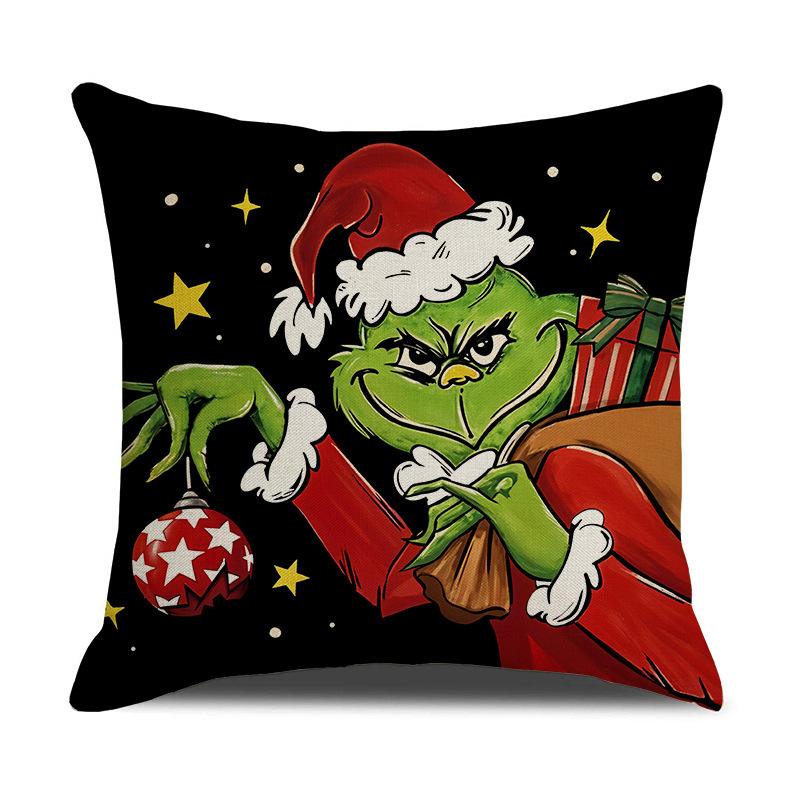 

New Grinch Combination Pillow Christmas Decorative Cushion Living Room Home Sofa Pillow Cover 45 * 45Cm (pillowcase only)