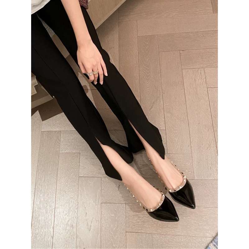 French beautiful single shoes spring and autumn new with skirt nude black inner heightening rivet tip red Mary Jane shoes