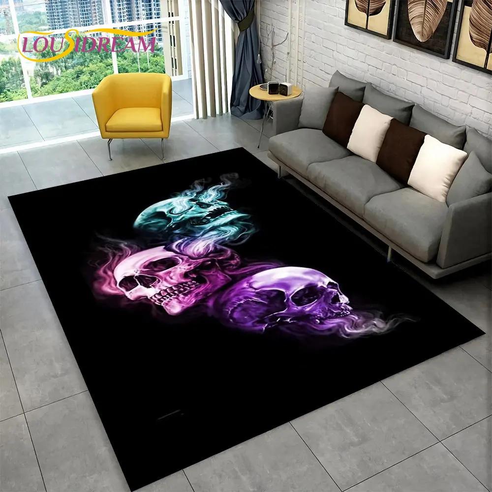 Teppich mit Horror-Totenkopf, Gothic-Hexerei, Teppich für Wohnzimmer, Schlafzimmer, Sofa, Spielzimmer, Fußmatte, Dekoration, rutschfeste Bodenmatte