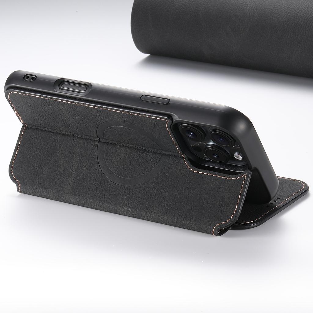 SUTENI J06 For iPhone 16 Pro Max Case Litchi Texture Leather Wallet Phone Shell Compatible with MagSafe