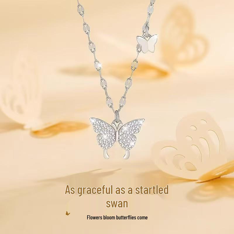 Diamond Butterfly Necklace - Elegant Women's Animal Design Clavicle Chain, Perfect Valentine's Day Gift Pendant