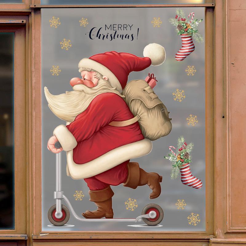 Christmas Window Stickers Santa Claus Snowflake Wall Decals For Kids Rooms Bedroom Mirror Sticker Home Xmas New Year Decorations