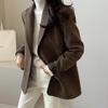 Women's Retro Hong Kong-Style Wool Herringbone Jacket - Long-Sleeved, Chic Suit Top for Spring & Autumn