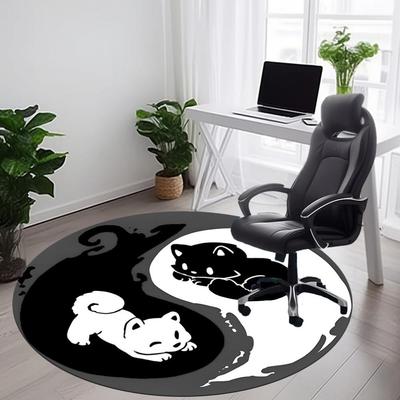 1pc Cat Yin Yang Carpet, Round Non Slip Durable Large Size Office Carpet, Suitable for Office