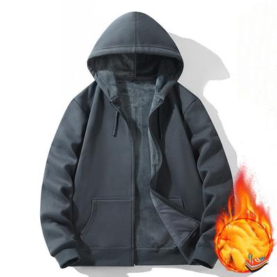 Herren Herbst Winter Fleecegefüttertes Warmes Kapuzen-Sweatshirt mit Reißverschluss Einfarbig Übergröße Lässige Strickjacke