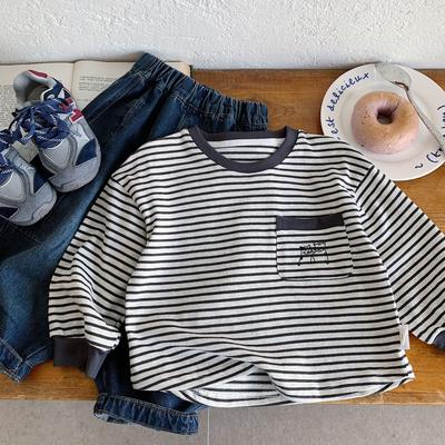 Boys' T-Shirt Autumn New Children'S Striped Crew Neck Long Sleeve Pullover Medium And Small Children'S Versatile Children'S Clothing A