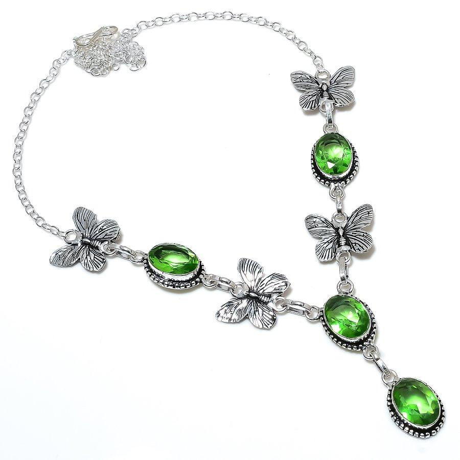Collar de regalo de plata de ley 925 hecho a mano con piedra preciosa de peridoto natural de 18" H9u46