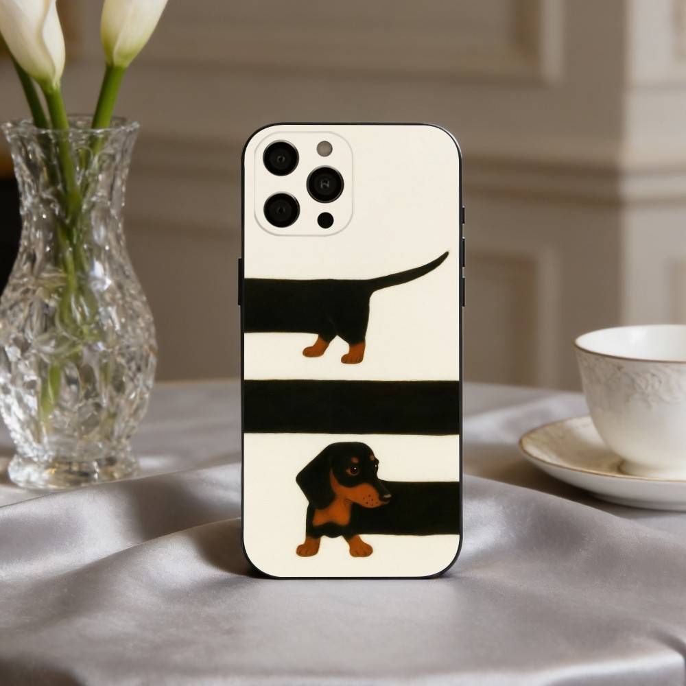 D-Dackel S-Silhouette ART D-Hund Handyhülle Für iPhone 17,16,15,14,13,12,11 Plus,Pro Max,XS,Weiche Silikon Schwarze Hülle