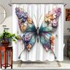 1Pc Butterfly Floral Shower Curtain - Elegant Nature Design With Vibrant Butterfly & Floral Pattern, Durable Polyester Fabric,