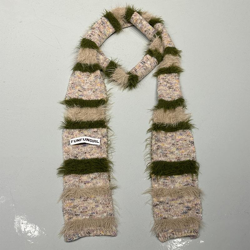 Autumn and winter new rainbow striped scarf women's niche design sense wool knitted contrasting scarf fashionable versatile scarf