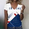 Women's V Neck Lightweight Summer Top with Football Inspired Print England Graphic Short Sleeve Casual Shirt