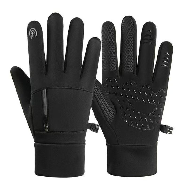 Season gloves men's outdoor velvet thickened windproof waterproof non-slip warm built-in pockets