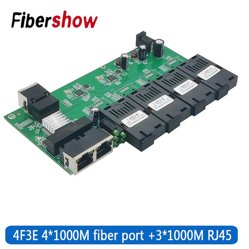 4 Optical, 3 Electrical Gigabit Ethernet Switch, 1000M PCB Board, 4F3E Transceiver