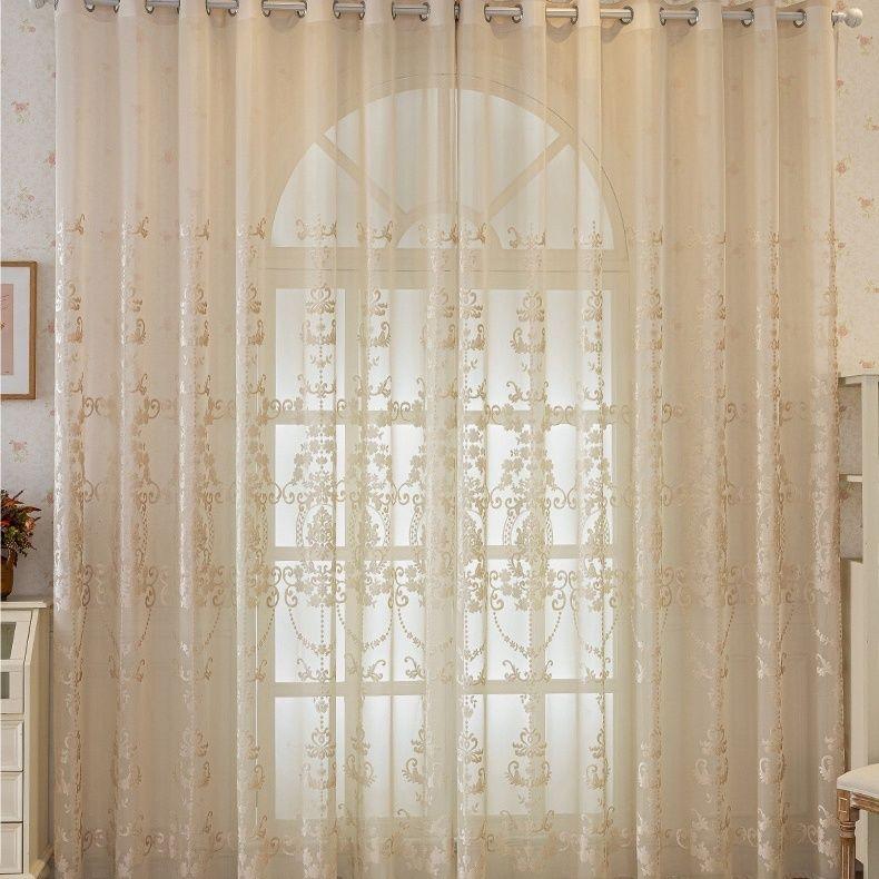 Broderade Skira Gardiner Ljusfiltrerande Spets Fönsterskärm Europeisk Stil för Vardagsrum Sovrum Balkong Burspråksfönster