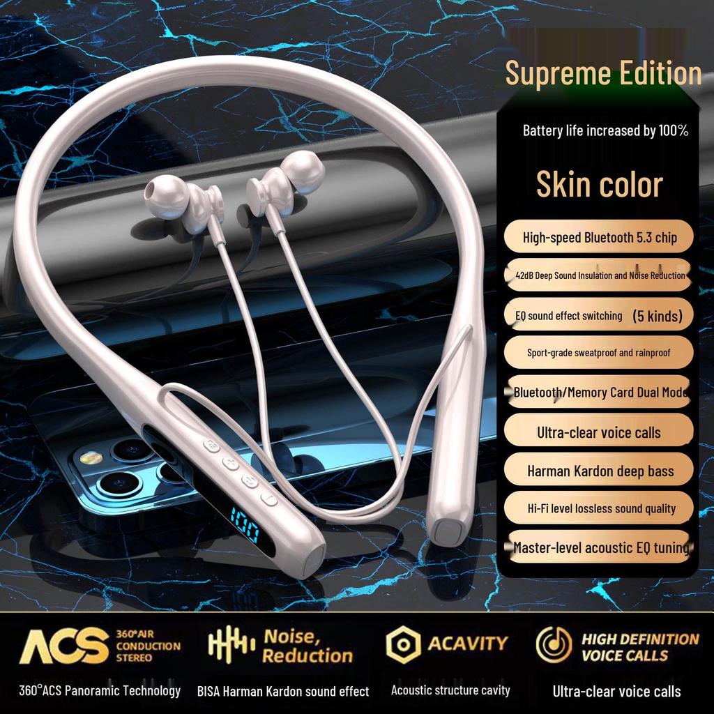 Neckband Bluetooth Headphones 2025: Ultra-Long Battery, Large Capacity, Comfortable Fit, Noise Reduction, High Quality, Card Slot.