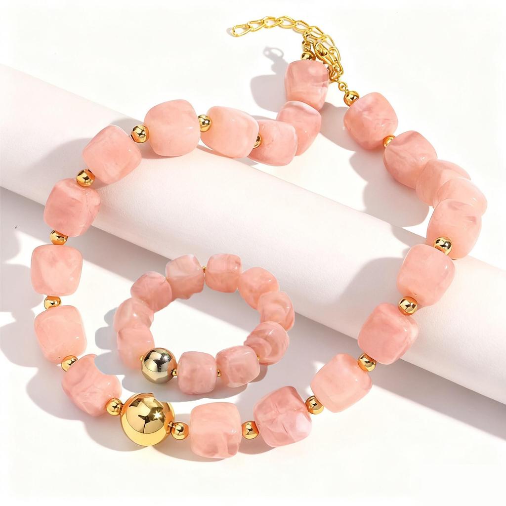 Acrylic Square Beads Chain Necklace Bangle Handmade Irregular Stone Shape Beaded Bracelet Choker Retro Jewelry Gifts