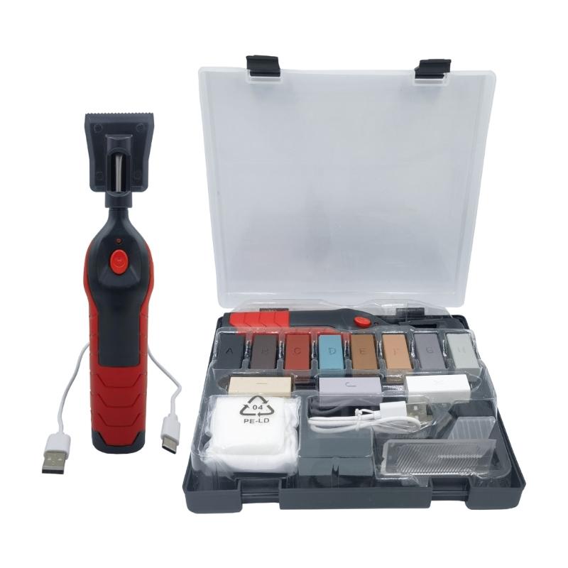 Kit di Riparazione Pavimenti in Legno Fai-da-Te con Blocco di Cera da 11 Colori e Penna Riscaldante Elettrica per Graffi, Crepe, Buchi in Mobili, Piastrelle, Laminato