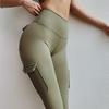 Pantaloni da Yoga a Vita Alta Monocolore Multi Tasche Push Up Senza Cuciture Skinny Leggings Fitness da Donna Activewear