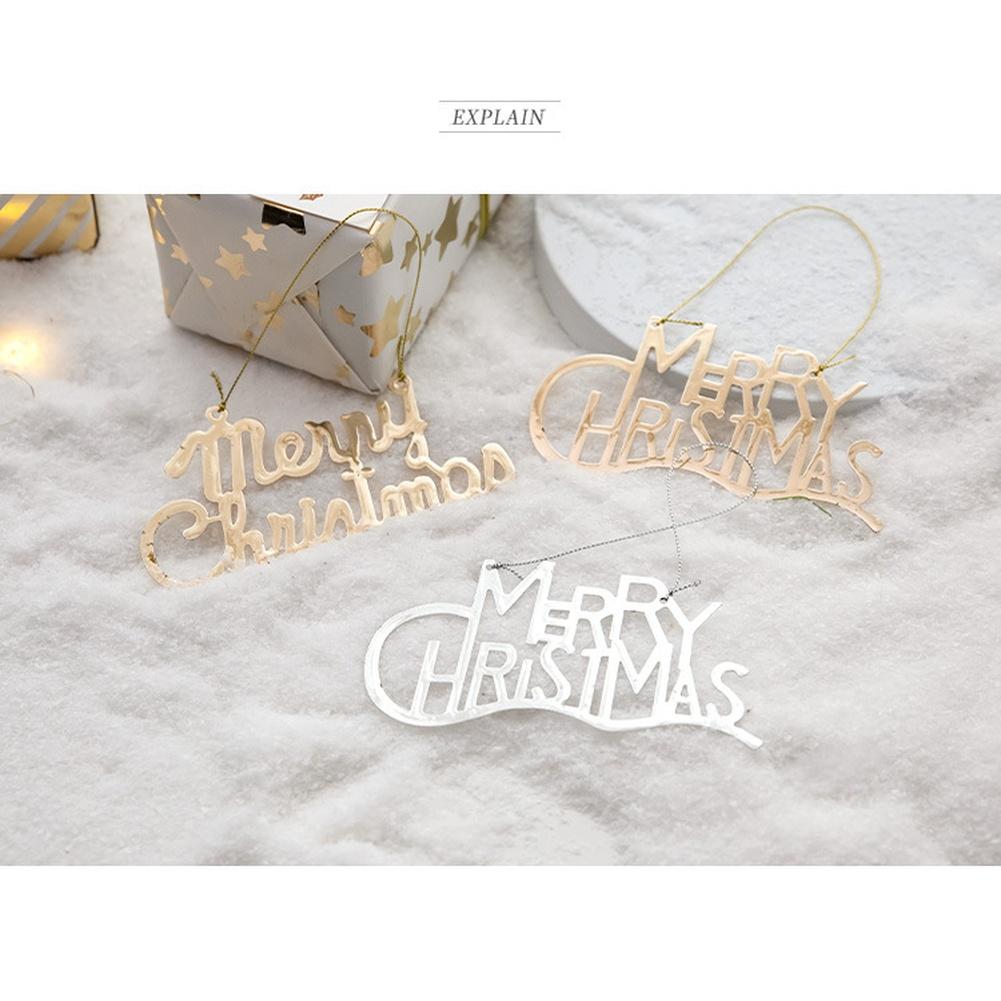 Golden Iron Christmas Tree Ornament with Silver Three Dimensional Letter Card for Christmas Holiday Home Decoration