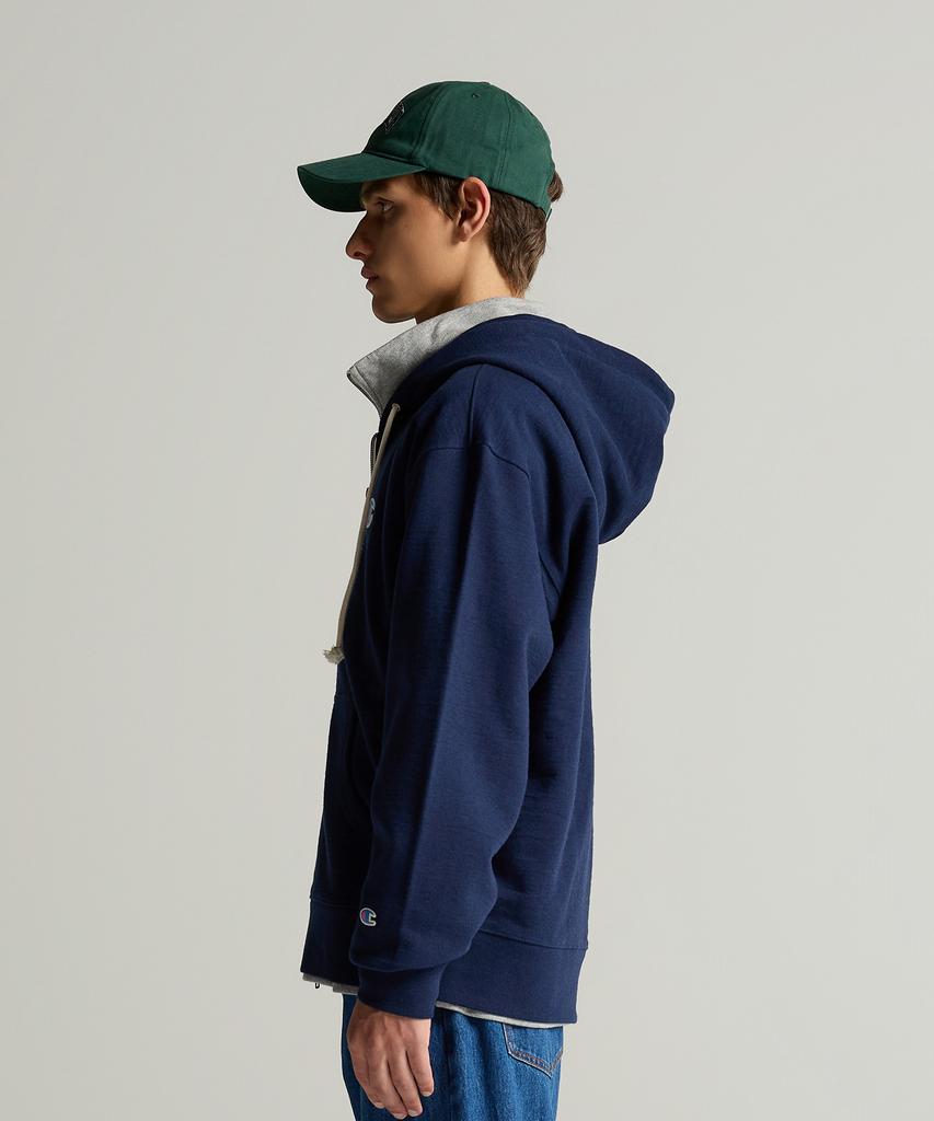 Champion Heritage Logo Loose Fit Zip-Up Hoodie Navy
