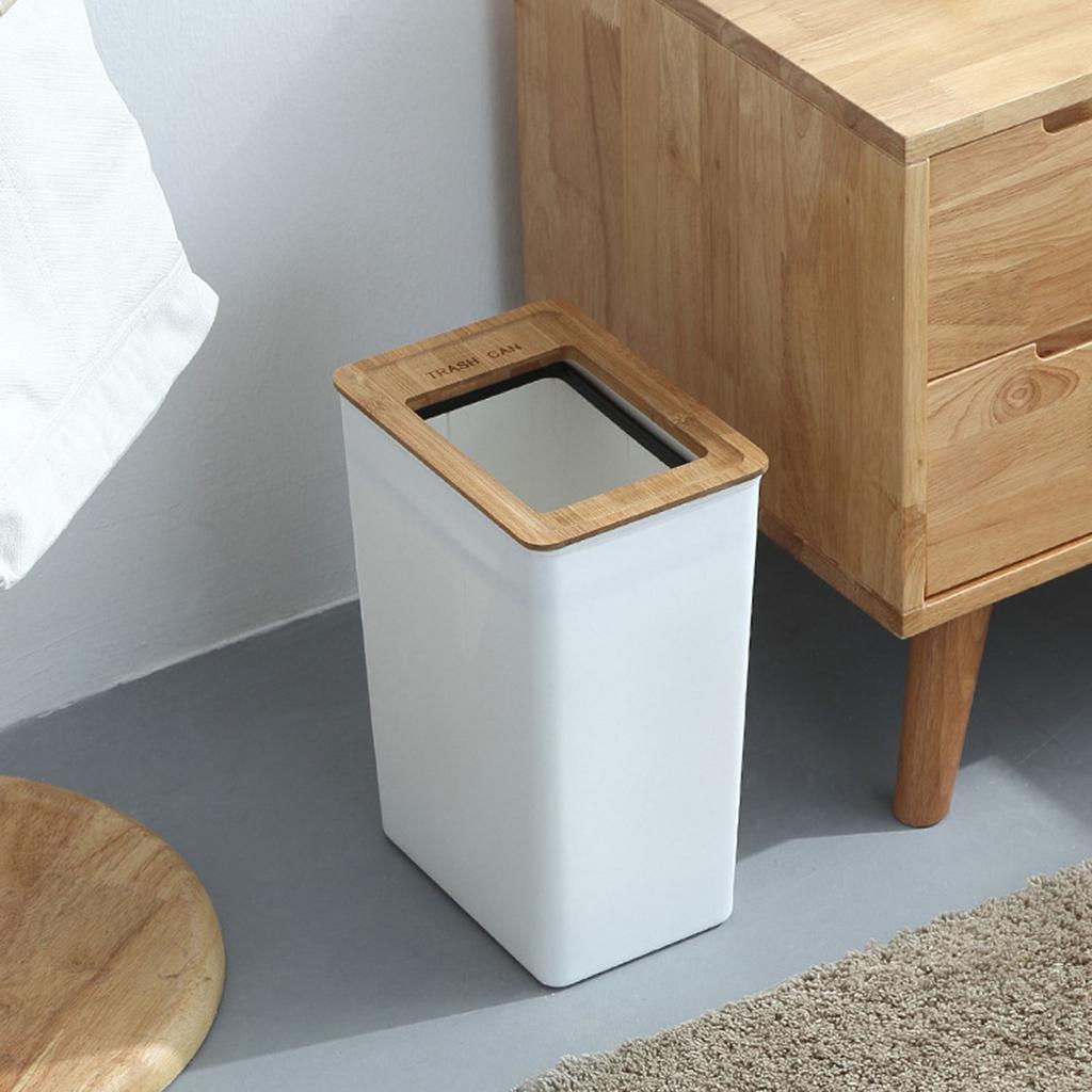 Bamboo Cover Nordic Trash Can Household Simple For Living Room Bedroom Bathroom Kitchen Paper Basket Rectangular Wastebasket