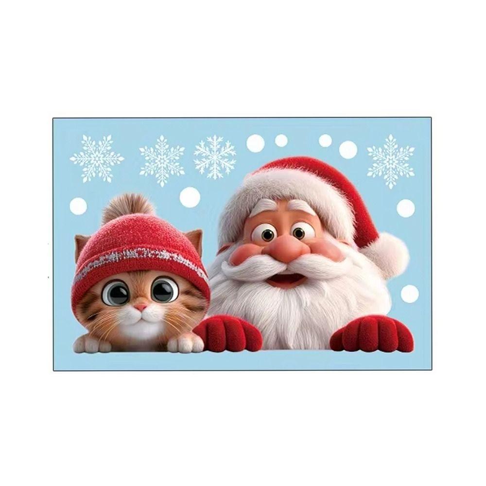 Santa Claus Glass Sticker 20x30cm Cartoon Cat Static Cling Removable Christmas Window Stickers