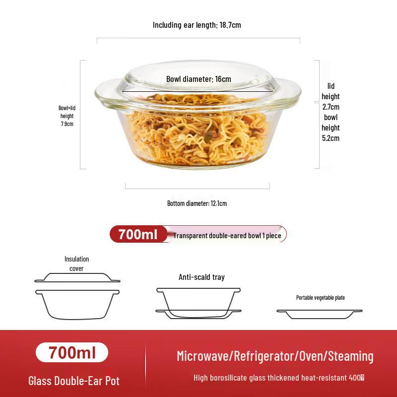 Transparent High Borosilicate Glass Food Bowl with Lid