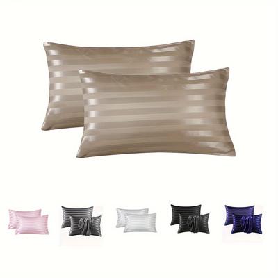 Stripe Pattern Envelope Closure Silky Pillowcase Set of 2 - Super Soft Weave, Hair and Skin Friendly, Machine Washable, Hotel Quality