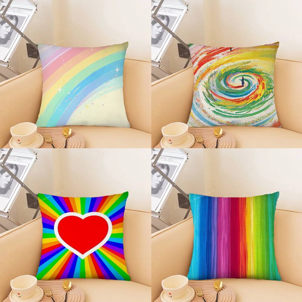 Rainbow Pillow Case Fashion Square Pillowcase Bedroom Sofa Room Ins Decoration Leisure
