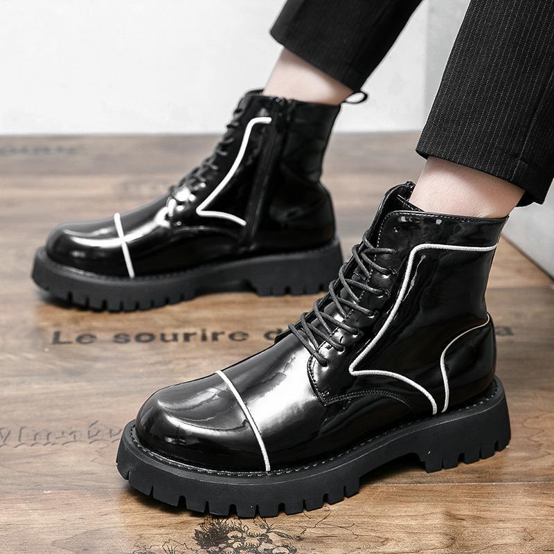 

2025 autumn men s shoes soft leather Chelsea boots men s boots Martin boots high top leather shoes leather shoes 44 чёрный