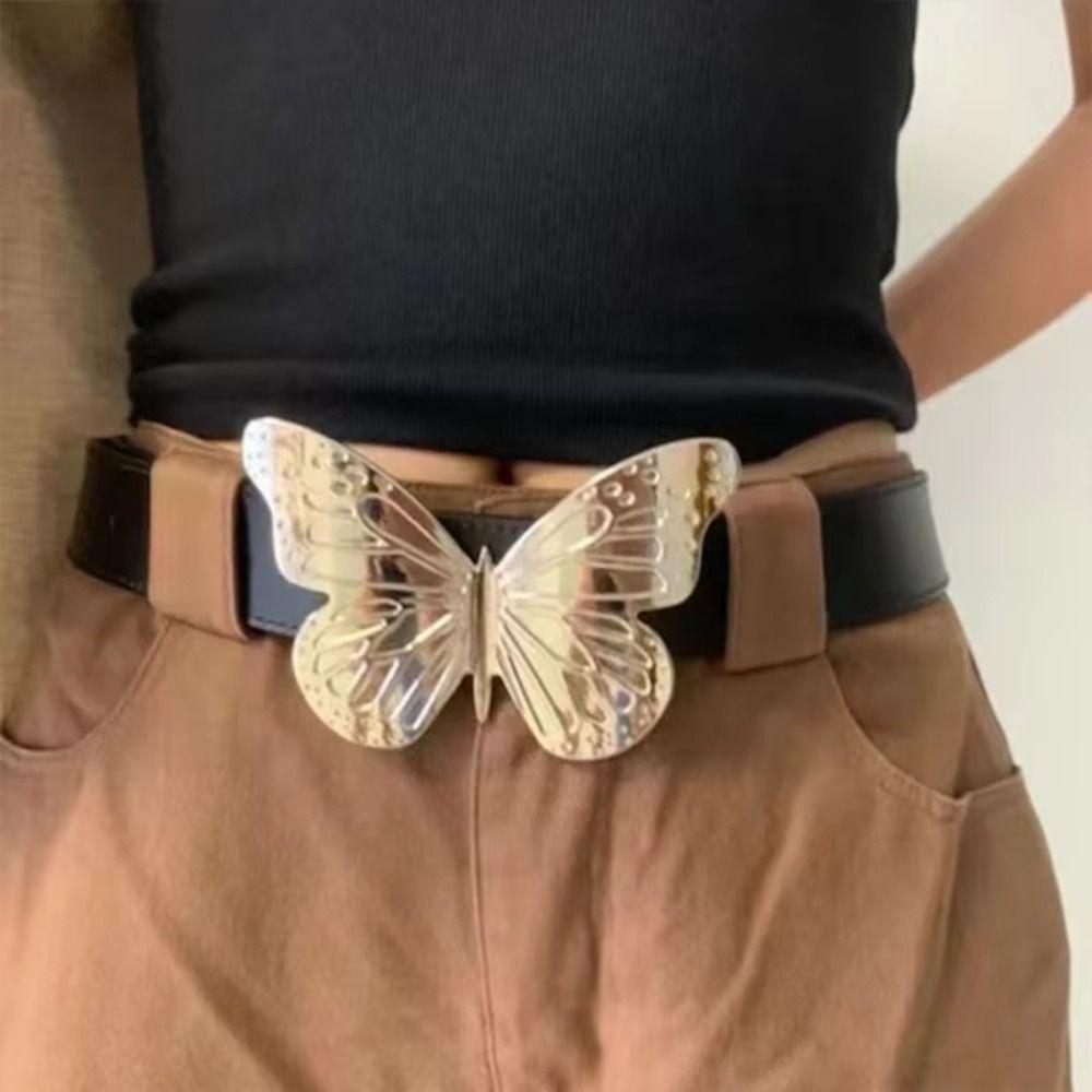 Y2k PU Leather Belt Zinc Zinc Alloy Jeans Waistband Personality Butterfly Belt  Daily