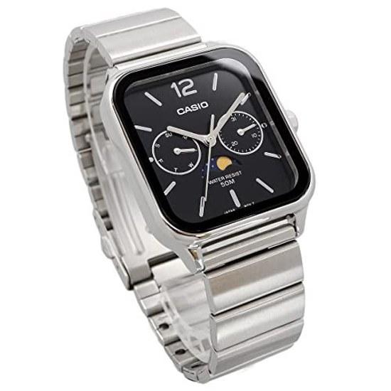 CASIO Standard Moon Phase Analog Mens Wristwatch MTP-M305D-1AV Metal Band Black Overseas Model