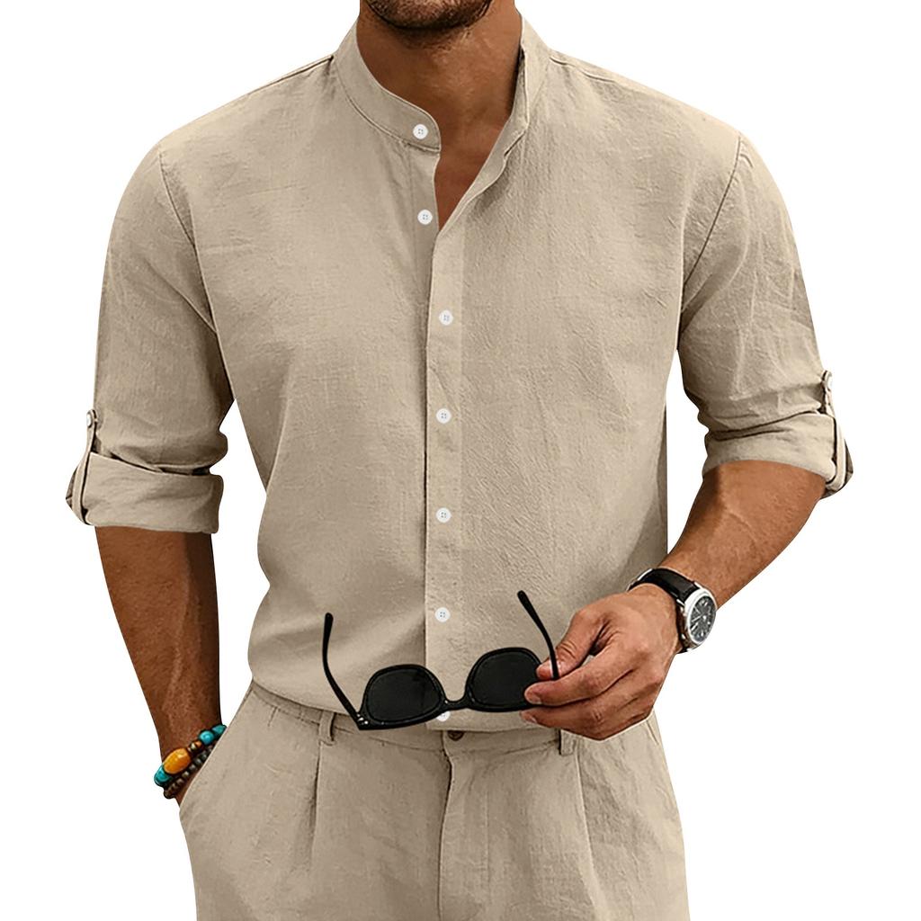 Men's Linen Shirt Collared Long-sleeved Shirt