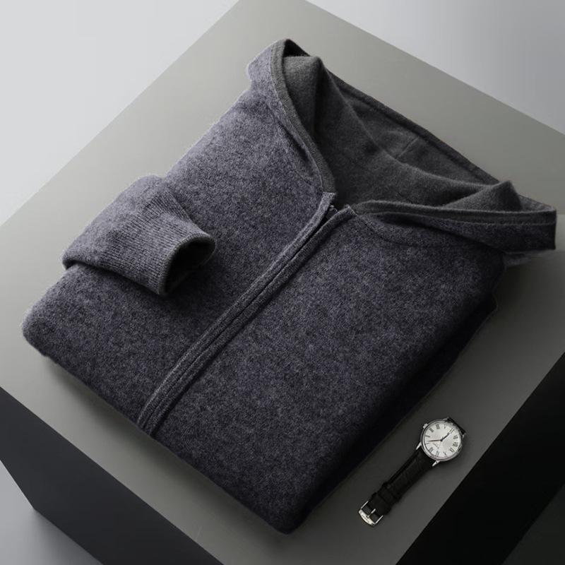 Men s Zipper Hooded Wool Cardigan - Thick Knitwear for Autumn/Winter XL