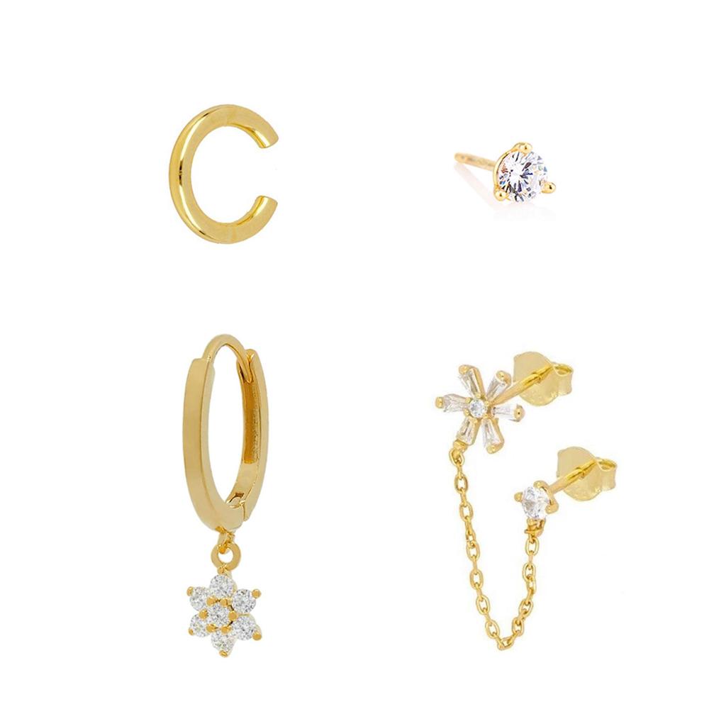 24K Gold Plated Zirconia Stud Earrings - Elegant Copper Design