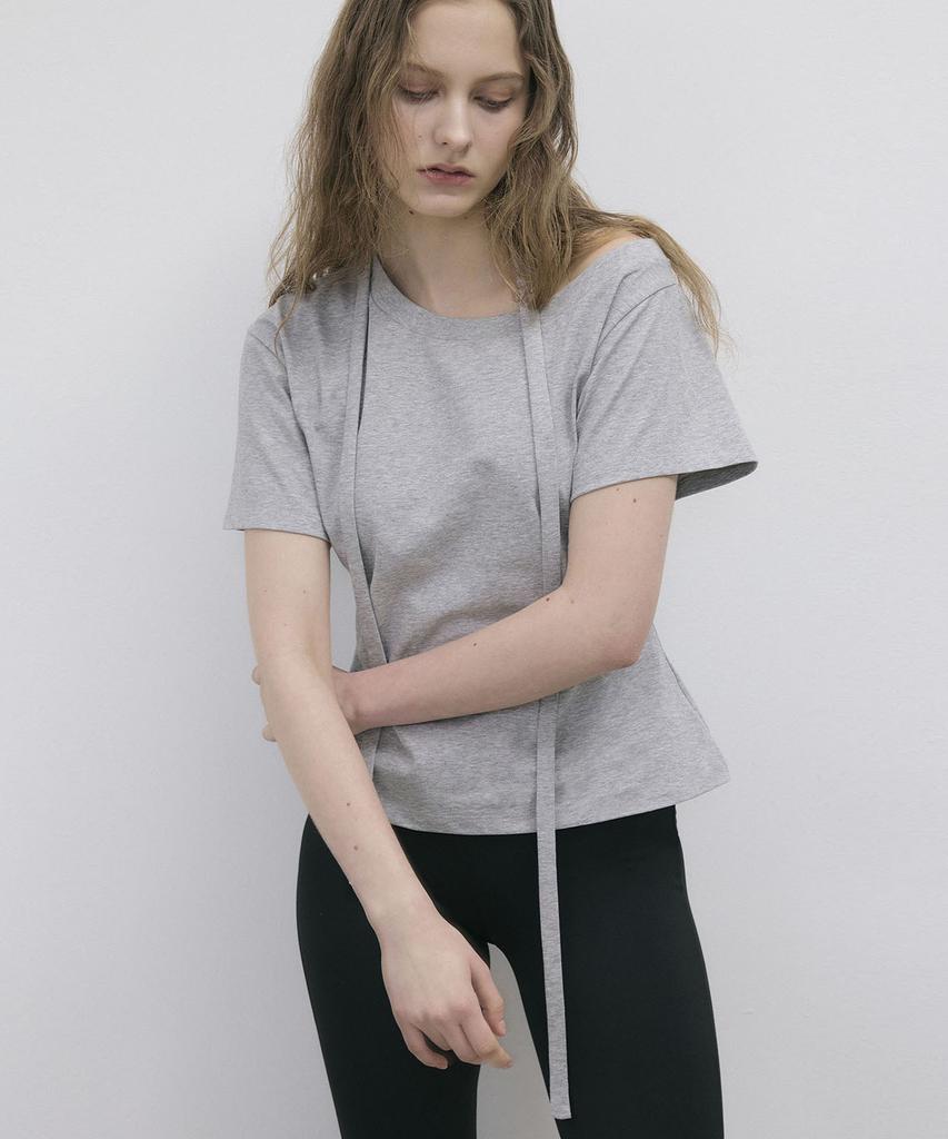 Ssikeoseun Tie Strap One-Shoulder T-Shirt - Gray